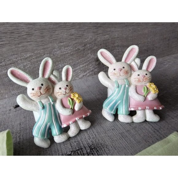 Vtg EASTER Spring Cloth Napkins & Rings Bunny Flower Set Of 3 Square 20" 1990s - Picture 6 of 15